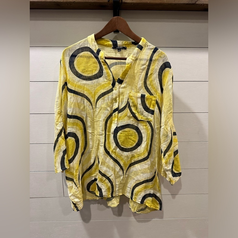 Charlie B Yellow/ Navy Blouse- XL